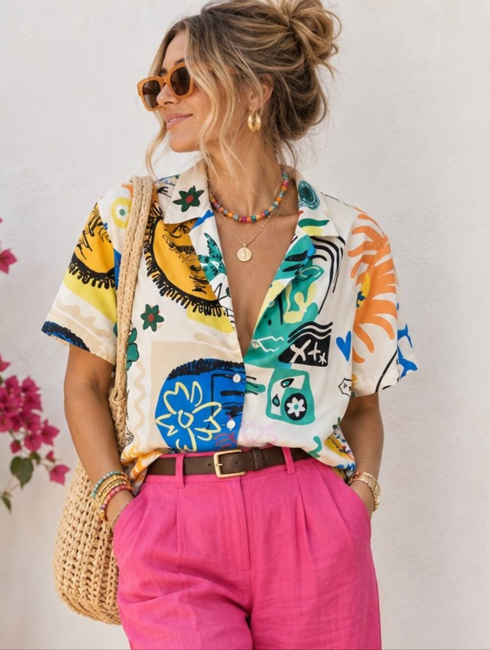 Maximalist Abstract Celestial  Oversized Shirt Euro Summer Art To Wear Top S/M